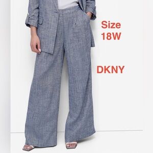 DKNY Women's Stylish Blue High Rise Wide-Leg Trousers